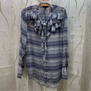 Banana Republic Blue Striped Ruffle Blouse